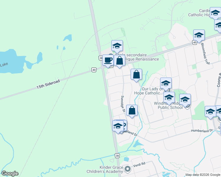 map of restaurants, bars, coffee shops, grocery stores, and more near 35 Brightsview Drive in Richmond Hill