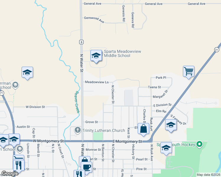 map of restaurants, bars, coffee shops, grocery stores, and more near 320 Meadowview Lane in Sparta
