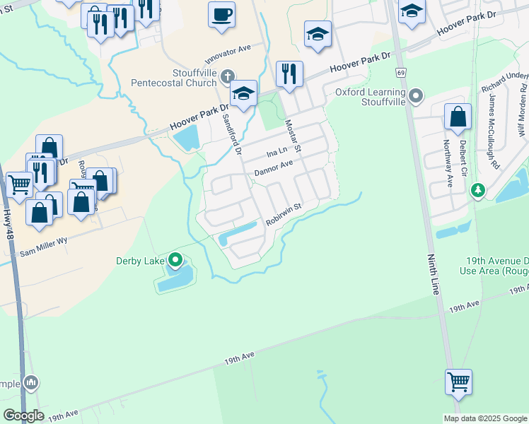 map of restaurants, bars, coffee shops, grocery stores, and more near 669 Sandiford Drive in Whitchurch-Stouffville