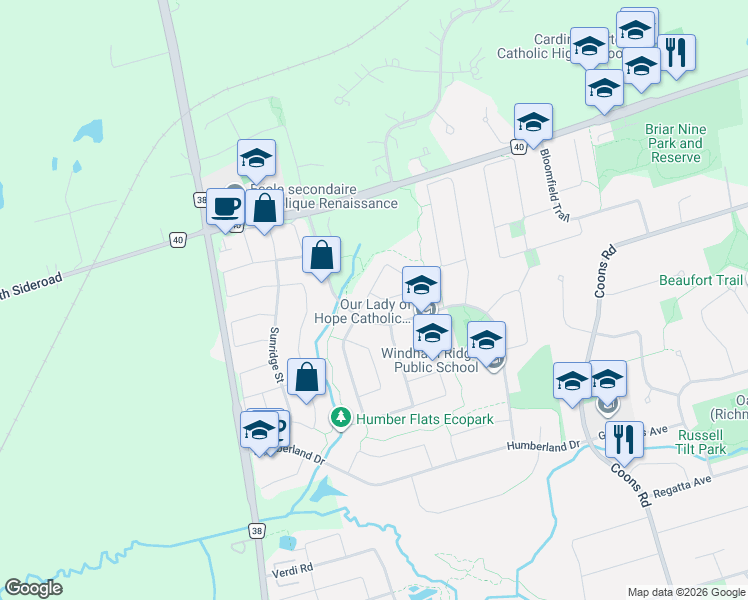 map of restaurants, bars, coffee shops, grocery stores, and more near 70 Mallard Marsh Crescent in Richmond Hill