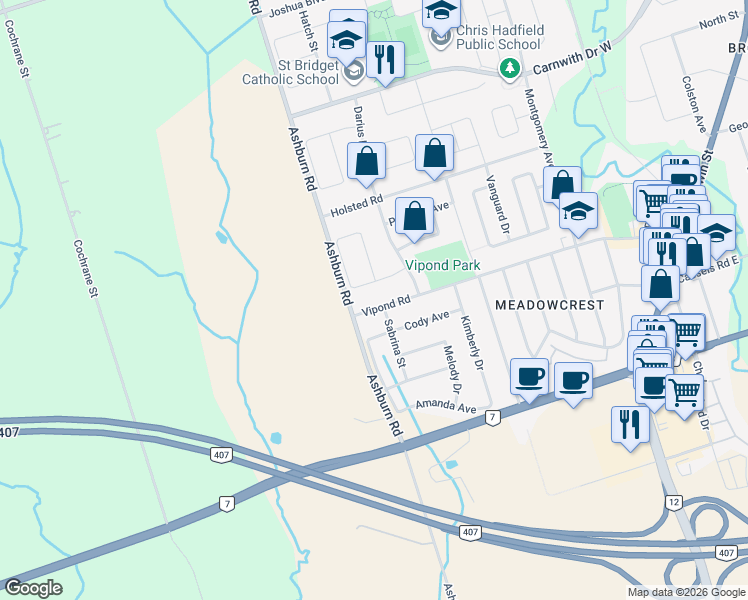 map of restaurants, bars, coffee shops, grocery stores, and more near in Whitby