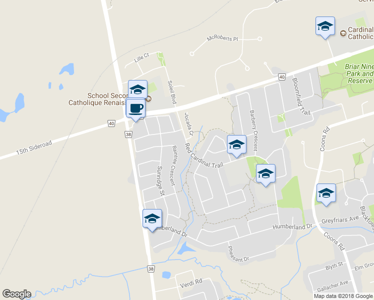 map of restaurants, bars, coffee shops, grocery stores, and more near 122 Red Cardinal Trail in Richmond Hill