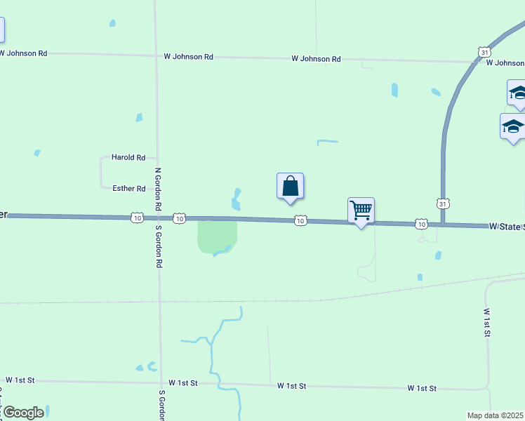 map of restaurants, bars, coffee shops, grocery stores, and more near 928 U.S. 10 in Scottville