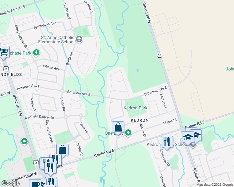 map of restaurants, bars, coffee shops, grocery stores, and more near 381 Travail Avenue in Oshawa