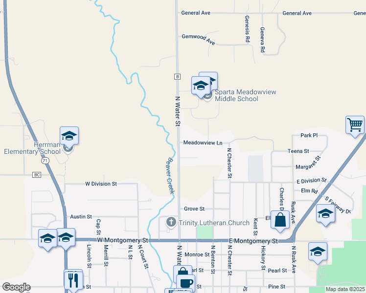 map of restaurants, bars, coffee shops, grocery stores, and more near 114 Meadowview Lane in Sparta