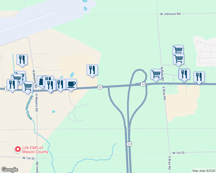 map of restaurants, bars, coffee shops, grocery stores, and more near 4001 East Ludington Avenue in Ludington
