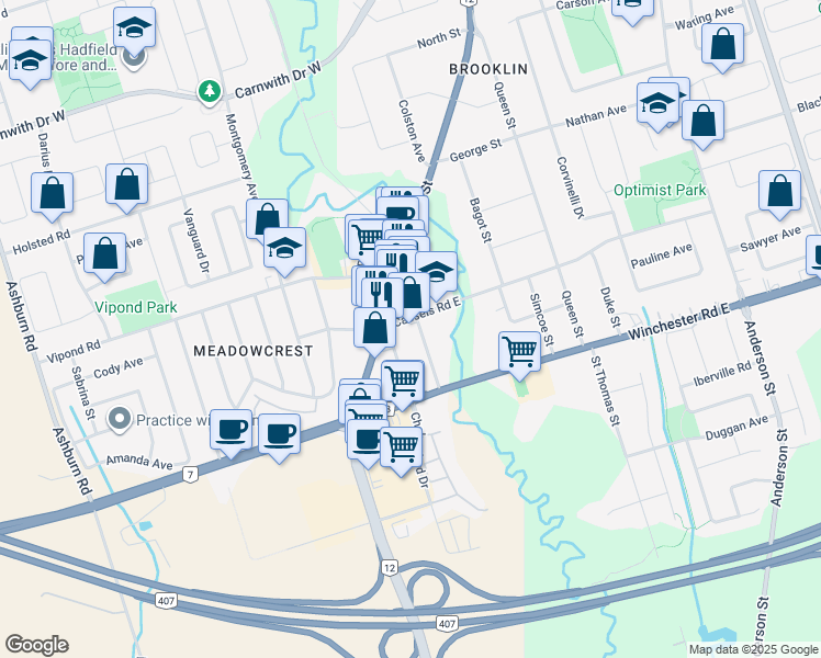 map of restaurants, bars, coffee shops, grocery stores, and more near 24 Princess Street in Whitby
