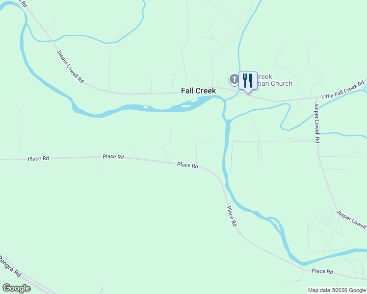 map of restaurants, bars, coffee shops, grocery stores, and more near 38961 Place Road in Fall Creek