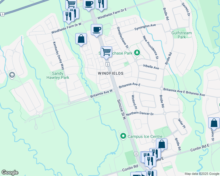 map of restaurants, bars, coffee shops, grocery stores, and more near in Oshawa