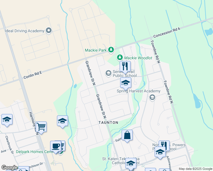 map of restaurants, bars, coffee shops, grocery stores, and more near in Oshawa