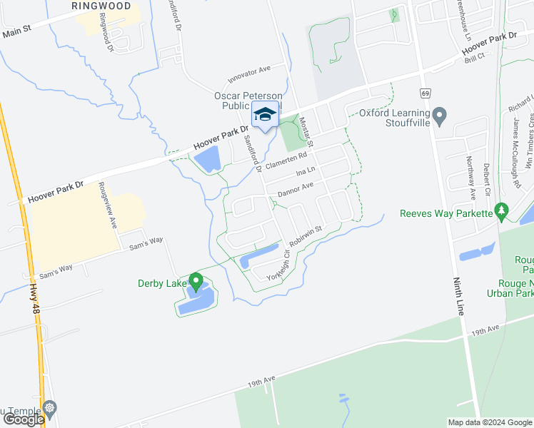 map of restaurants, bars, coffee shops, grocery stores, and more near 636 Sandiford Drive in Whitchurch-Stouffville