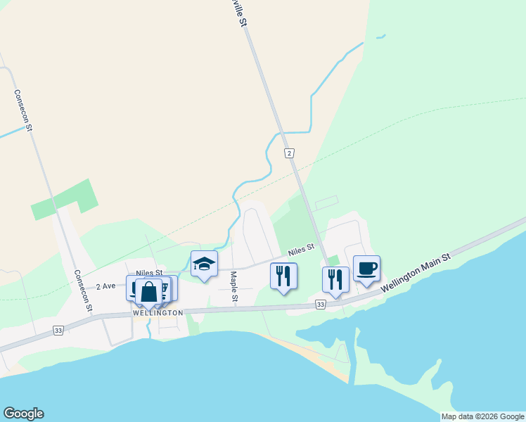 map of restaurants, bars, coffee shops, grocery stores, and more near 91 Westwind Crescent in Prince Edward