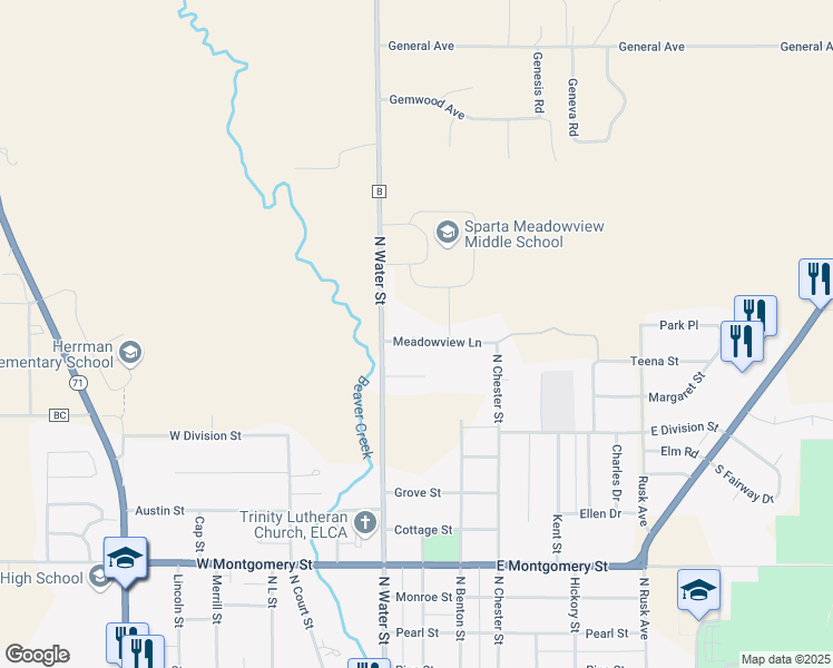 map of restaurants, bars, coffee shops, grocery stores, and more near 114 Meadowview Lane in Sparta