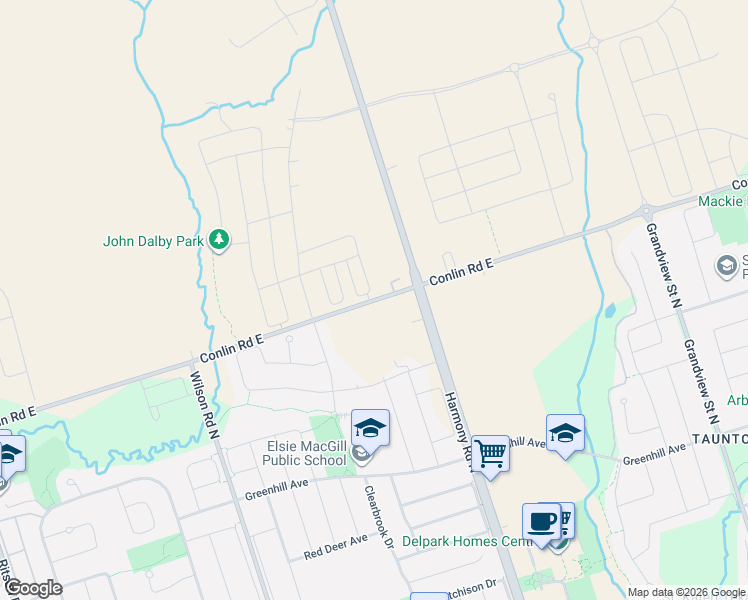 map of restaurants, bars, coffee shops, grocery stores, and more near 937 Conlin Road East in Oshawa