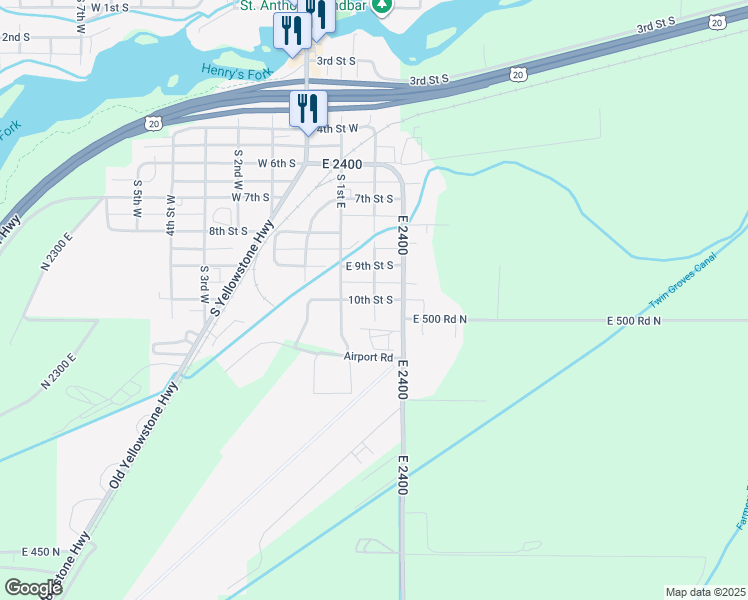 map of restaurants, bars, coffee shops, grocery stores, and more near 1001 South 2nd East in Saint Anthony