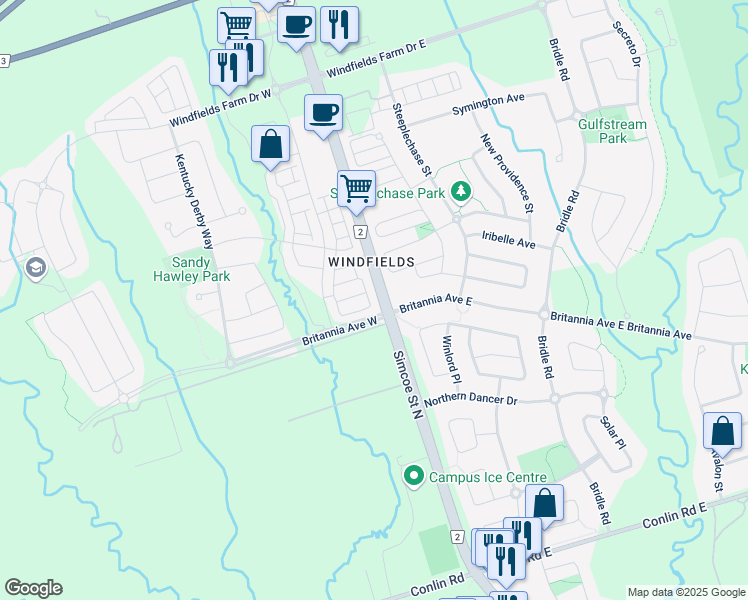 map of restaurants, bars, coffee shops, grocery stores, and more near in Oshawa