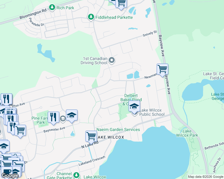 map of restaurants, bars, coffee shops, grocery stores, and more near Fitzwilliam Avenue in Richmond Hill