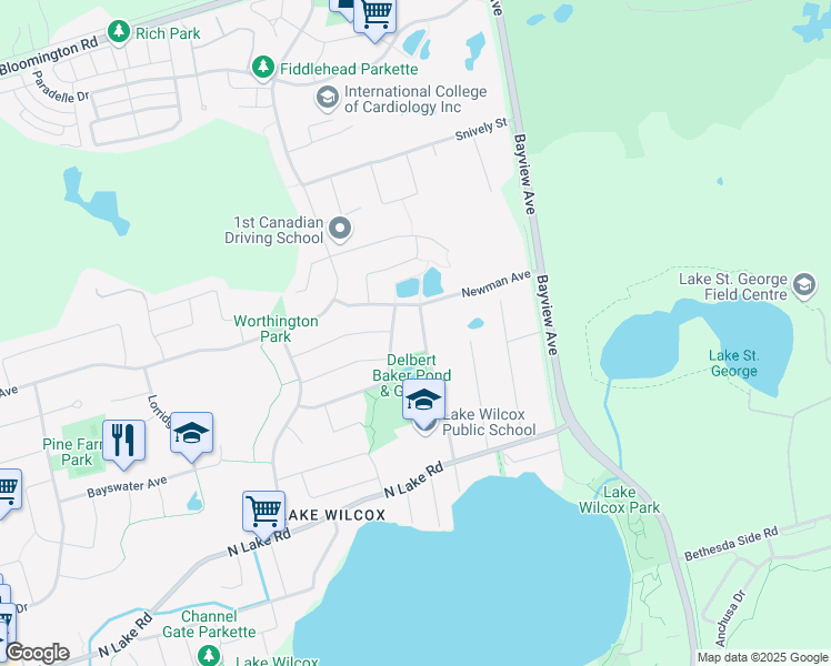 map of restaurants, bars, coffee shops, grocery stores, and more near 172 Wildwood Avenue in Richmond Hill