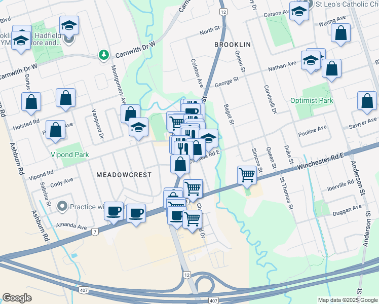 map of restaurants, bars, coffee shops, grocery stores, and more near 24 Princess Street in Whitby