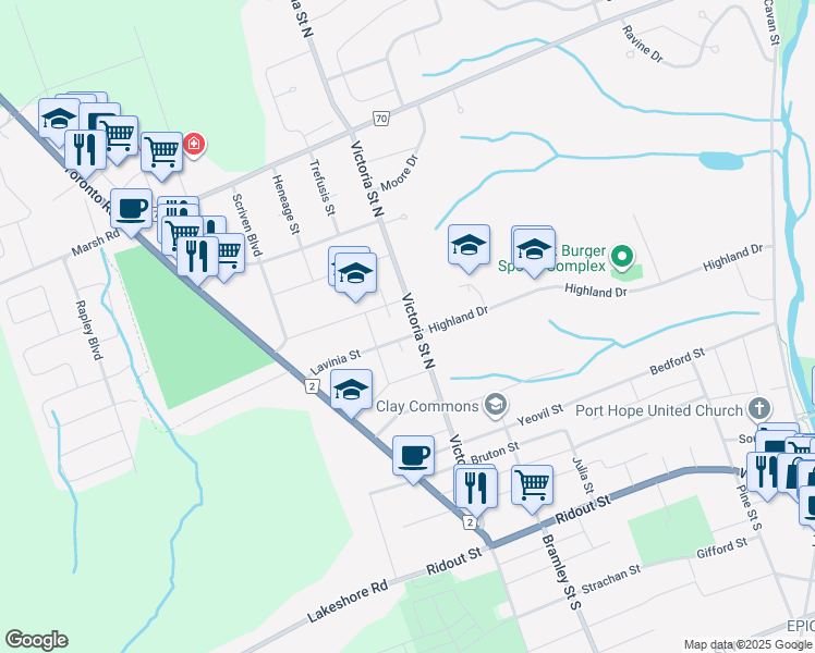 map of restaurants, bars, coffee shops, grocery stores, and more near 138 Victoria Street North in Port Hope