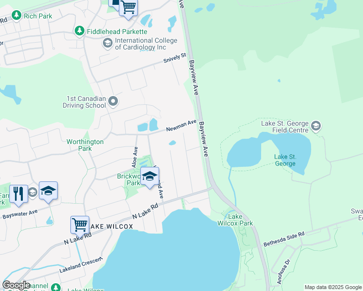 map of restaurants, bars, coffee shops, grocery stores, and more near 116 Moray Avenue in Richmond Hill