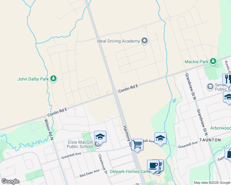 map of restaurants, bars, coffee shops, grocery stores, and more near in Oshawa