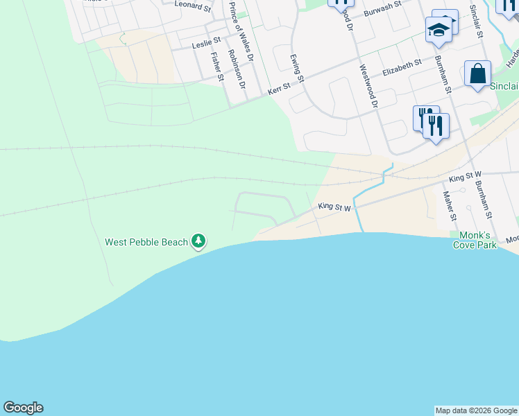 map of restaurants, bars, coffee shops, grocery stores, and more near 13 Glen Watford Road in Cobourg