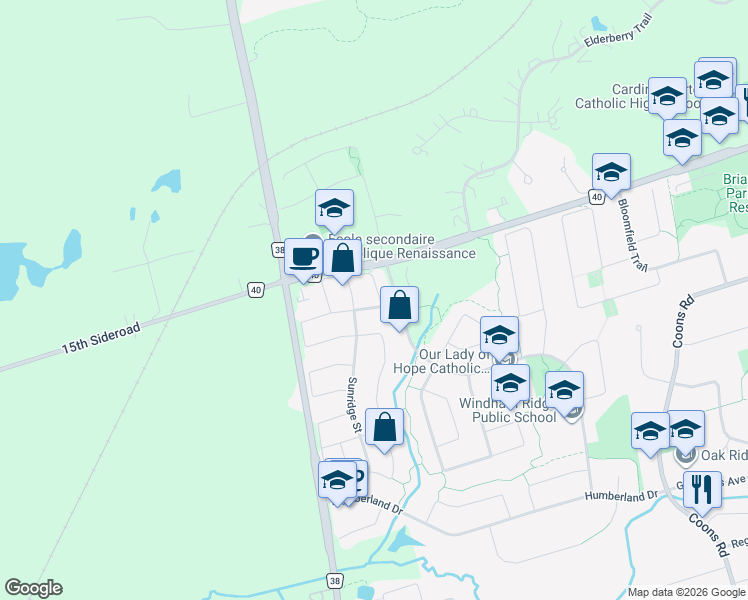 map of restaurants, bars, coffee shops, grocery stores, and more near 111 Brightsview Drive in Richmond Hill