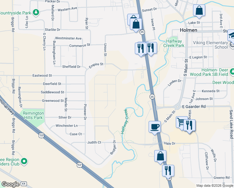 map of restaurants, bars, coffee shops, grocery stores, and more near 608 South Star Road in Holmen