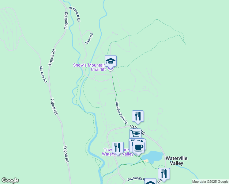 map of restaurants, bars, coffee shops, grocery stores, and more near 22 Valley Road in Waterville Valley