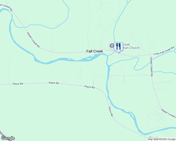 map of restaurants, bars, coffee shops, grocery stores, and more near 38961 Place Road in Fall Creek