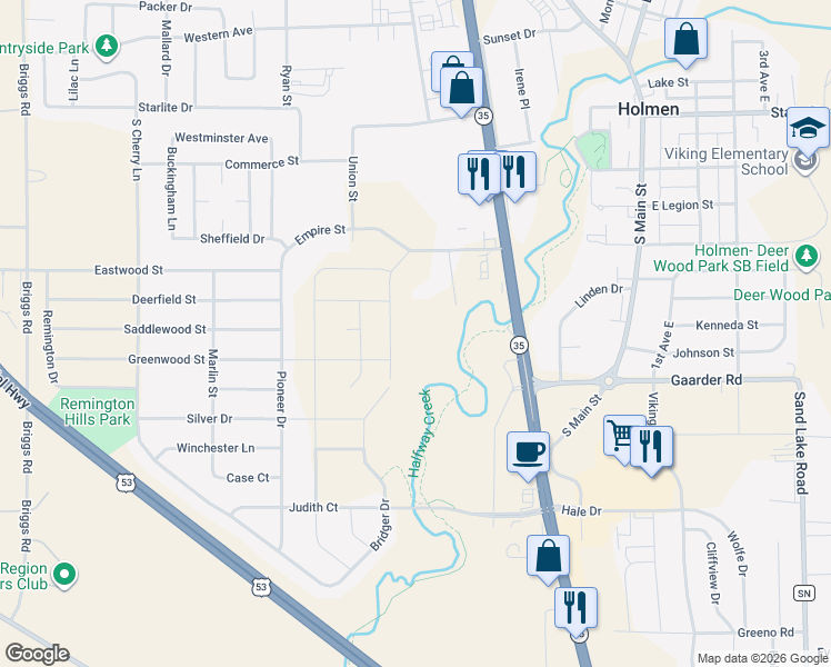 map of restaurants, bars, coffee shops, grocery stores, and more near 608 South Star Road in Holmen