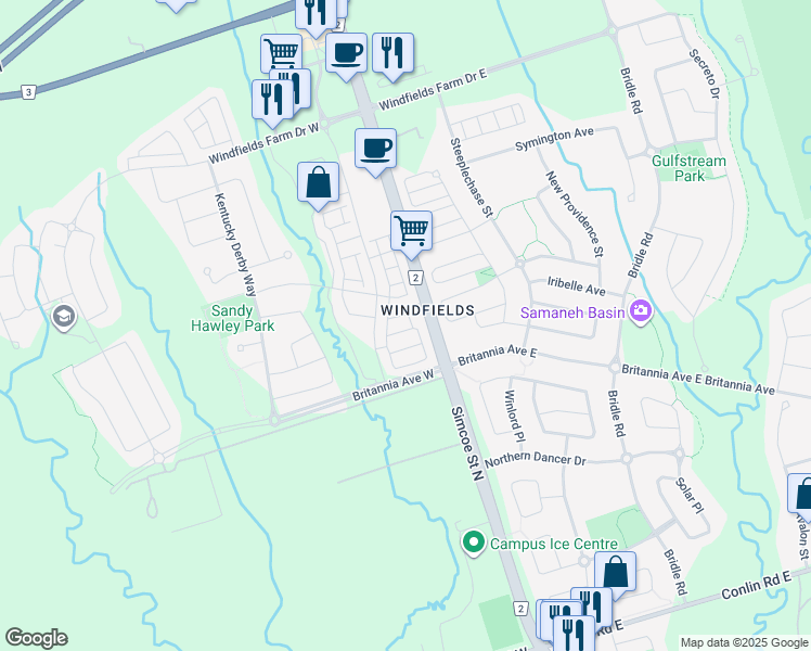 map of restaurants, bars, coffee shops, grocery stores, and more near in Oshawa