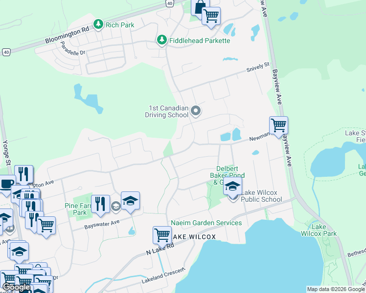 map of restaurants, bars, coffee shops, grocery stores, and more near 166 Worthington Avenue in Richmond Hill