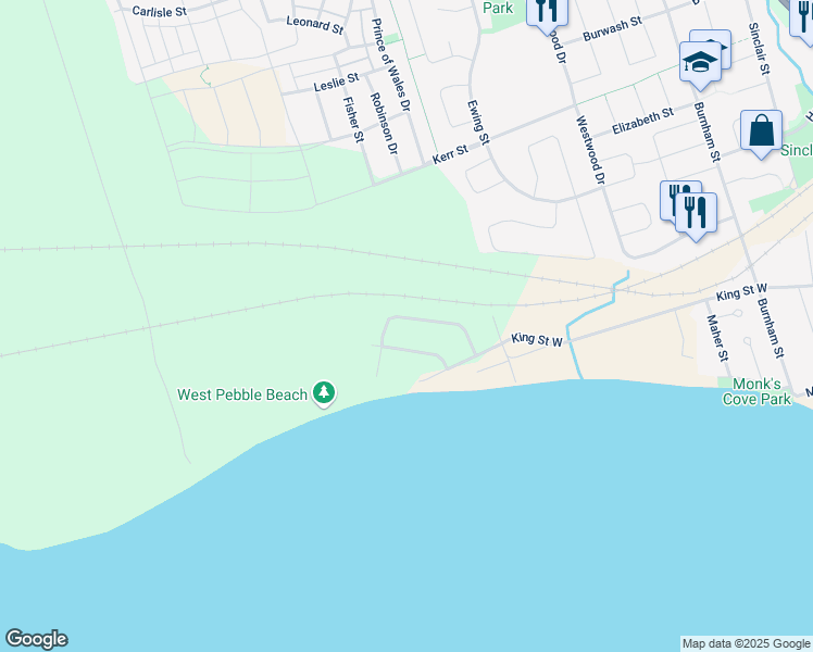 map of restaurants, bars, coffee shops, grocery stores, and more near 21 Glen Watford Road in Cobourg