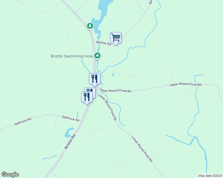 map of restaurants, bars, coffee shops, grocery stores, and more near 18 Upper Round Pond Rd in Bristol