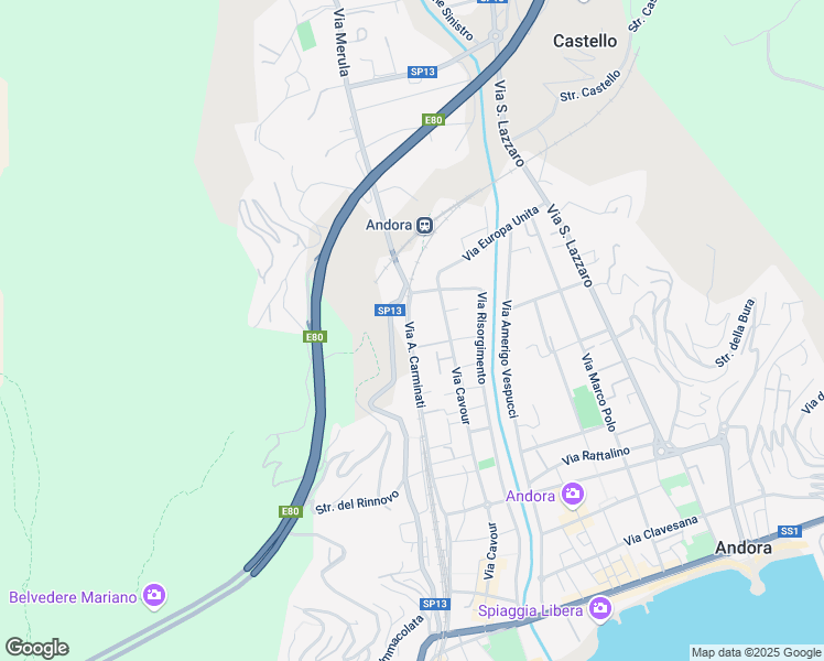 map of restaurants, bars, coffee shops, grocery stores, and more near 174 Via A. Carminati in Marina di Andora
