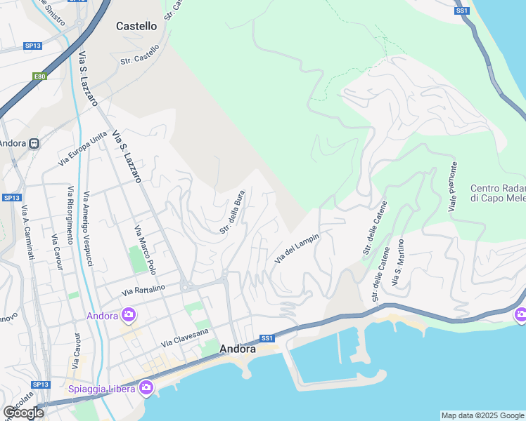 map of restaurants, bars, coffee shops, grocery stores, and more near 23 Via Mezzacqua in Marina di Andora