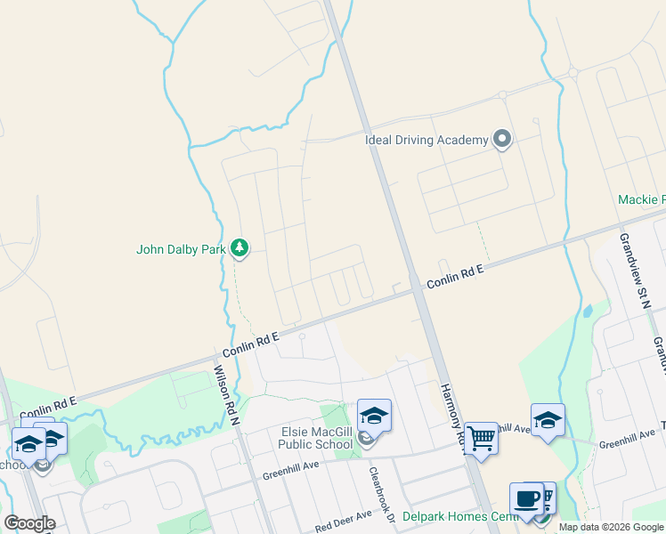 map of restaurants, bars, coffee shops, grocery stores, and more near 976 Andrew Murdoch Street in Oshawa