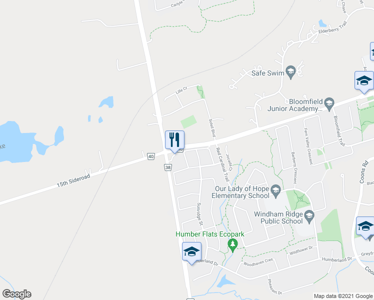 map of restaurants, bars, coffee shops, grocery stores, and more near 53 Bloomgate Crescent in Richmond Hill