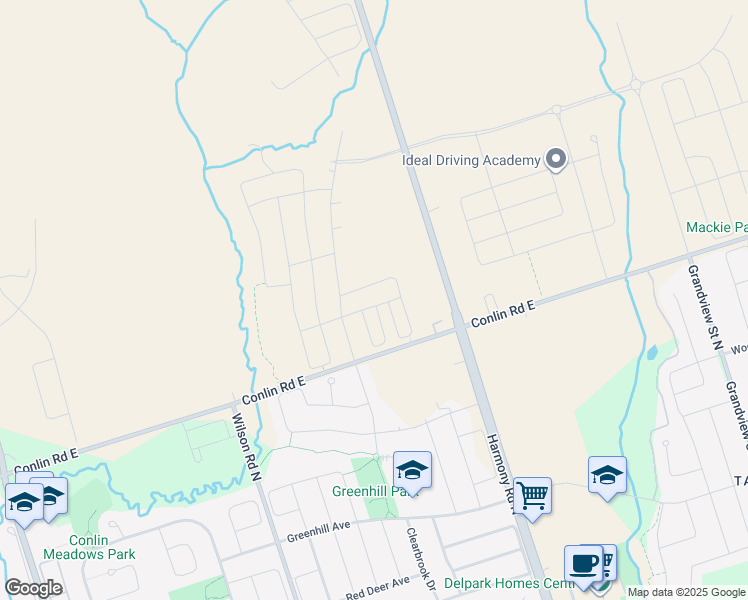 map of restaurants, bars, coffee shops, grocery stores, and more near 880 Conlin Rd E in Oshawa