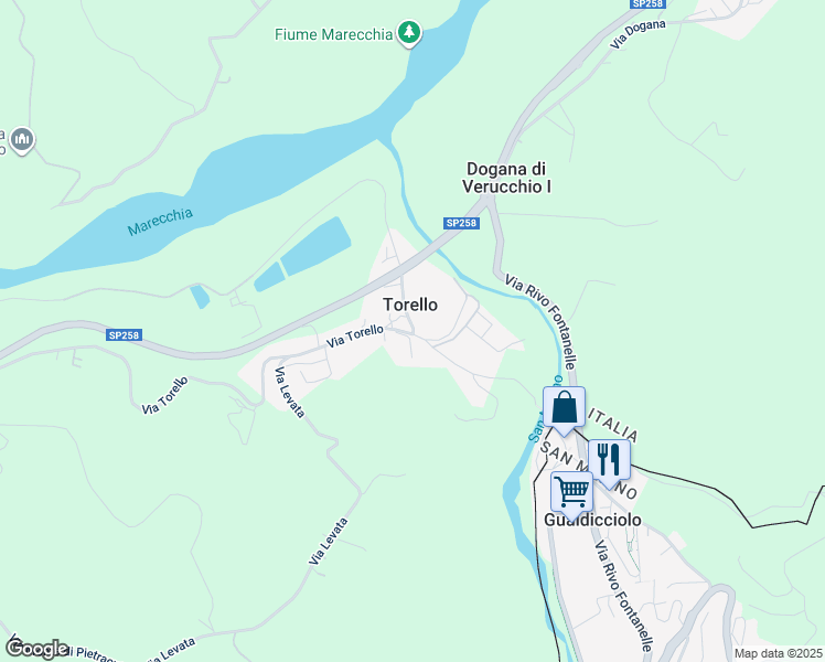map of restaurants, bars, coffee shops, grocery stores, and more near 31 Via Torello in Torello