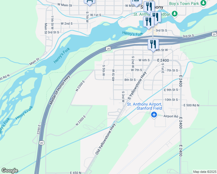 map of restaurants, bars, coffee shops, grocery stores, and more near 825 South 4th West in Saint Anthony