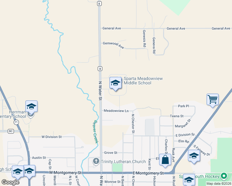 map of restaurants, bars, coffee shops, grocery stores, and more near 1225 North Water Street in Sparta