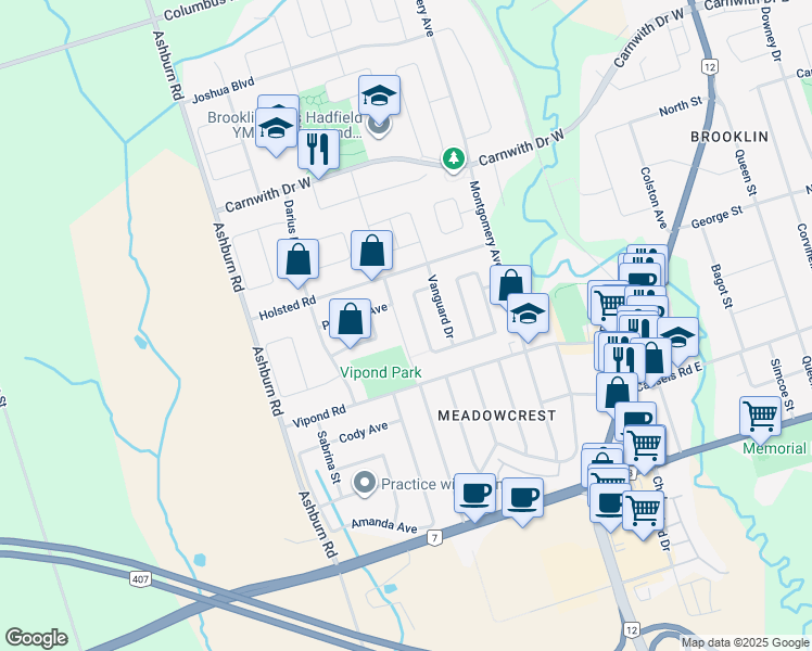 map of restaurants, bars, coffee shops, grocery stores, and more near in Whitby