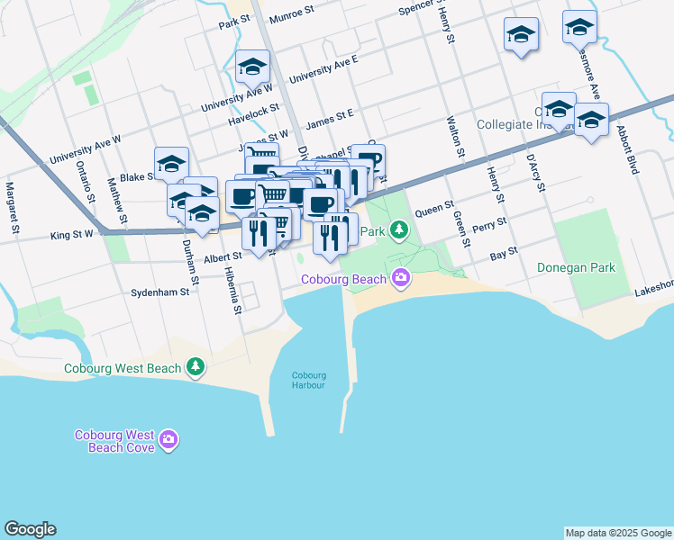 map of restaurants, bars, coffee shops, grocery stores, and more near in Cobourg