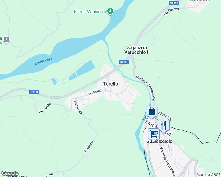 map of restaurants, bars, coffee shops, grocery stores, and more near 31 Via Torello in Torello