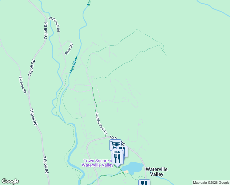 map of restaurants, bars, coffee shops, grocery stores, and more near 33 Greeley Hill Road in Waterville Valley