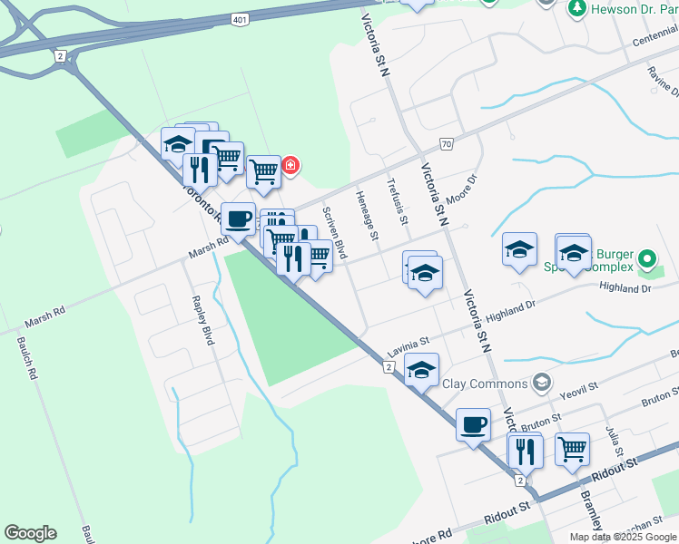 map of restaurants, bars, coffee shops, grocery stores, and more near 41 Freeman Drive in Port Hope