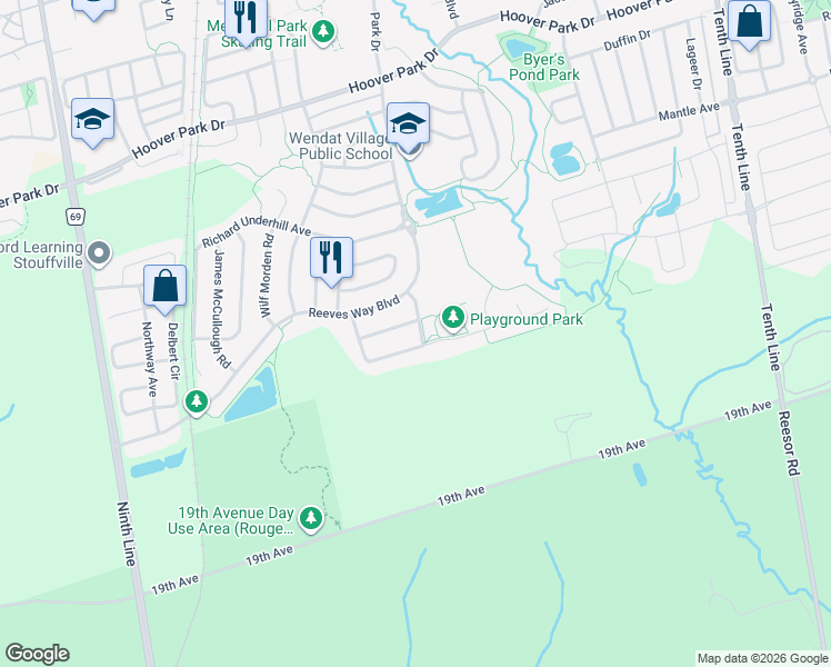 map of restaurants, bars, coffee shops, grocery stores, and more near 34 Joseph Todd in Whitchurch-Stouffville